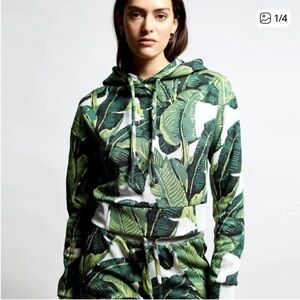 NWT Anthropologie Twenty Montreal Hoodie Sweater Banana Leaf Print Sz Small